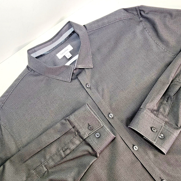 Calvin Klein Slim Fit Gray Cool Striped Button-Down Shirt Men's Size XL - Picture 1 of 7